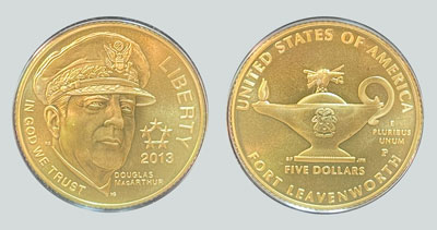 2013 Five-Star Generals Commemorative Gold Five-Dollar Coin obverse and reverse