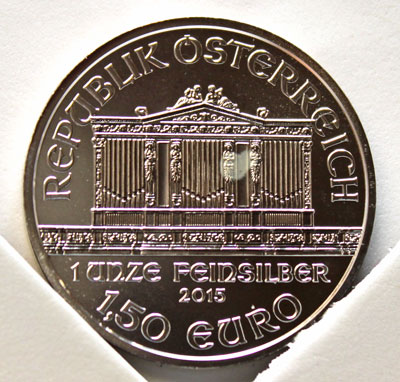 2015 austrian philharmonic one ounce silver coin obverse