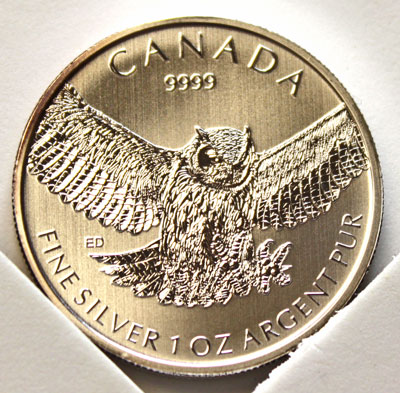 2015 canada bird of prey one ounce silver coin great horned owl reverse