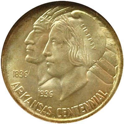 Arkansas Centennial Half Dollar commemorative coin reverse with Indian and Liberty