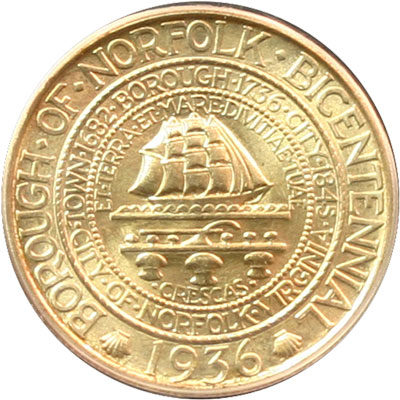 Norfolk VA Bicentennial half dollar commemorative coin obverse