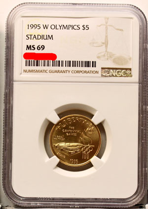 1995 XXVI Olympiad Stadium Five-Dollar Gold Coin obverse