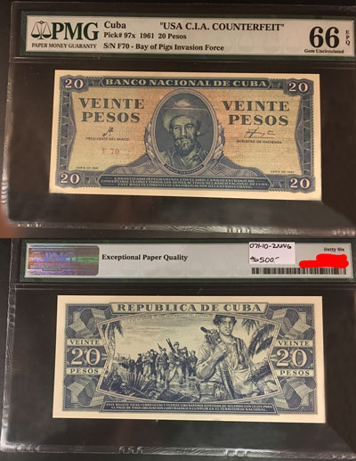 USA CIA Counterfeit Bay of Pigs Invasion Force banknote PMG 66