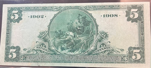 Five Dollar National Bank Note Boylston National Bank of Boston reverse