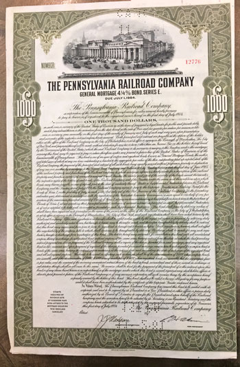 Pennsylvania Railroad Bond Certificate