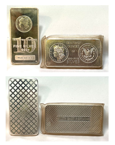 two 10-ounce silver bars of .999+ fine silver