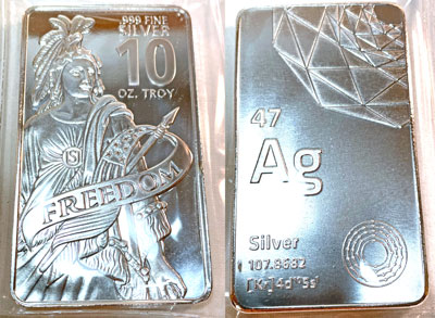 silver freedom statue 10-ounce bar
