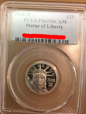 2008-W Statue of Liberty Platinum American Eagle $25 PCGS PR-69DCAM
